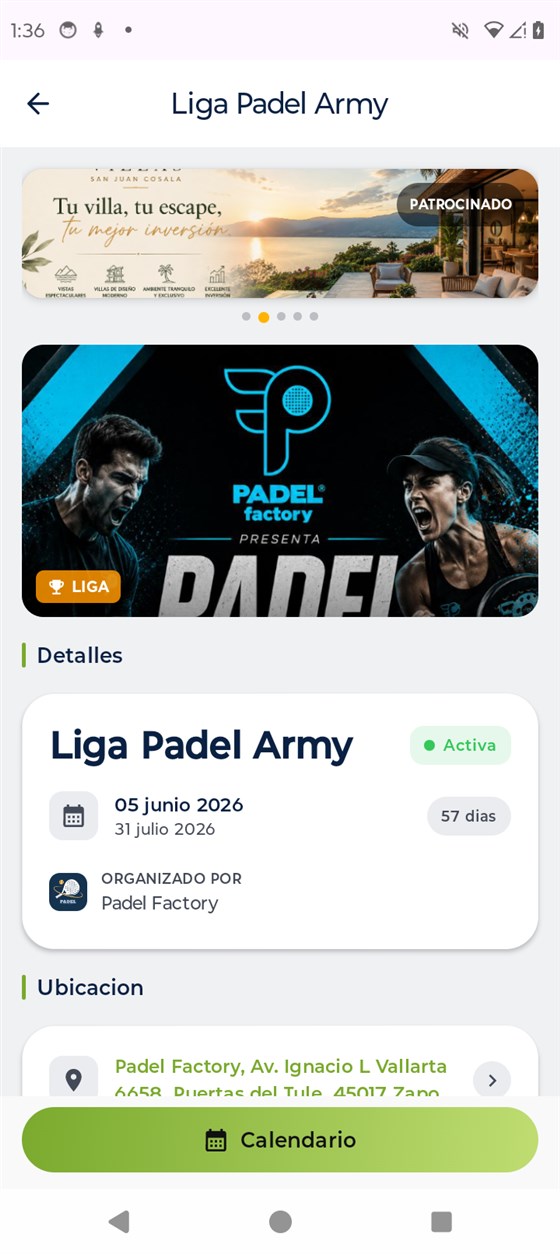 Banner patrocinado en el detalle de liga de CourtBit