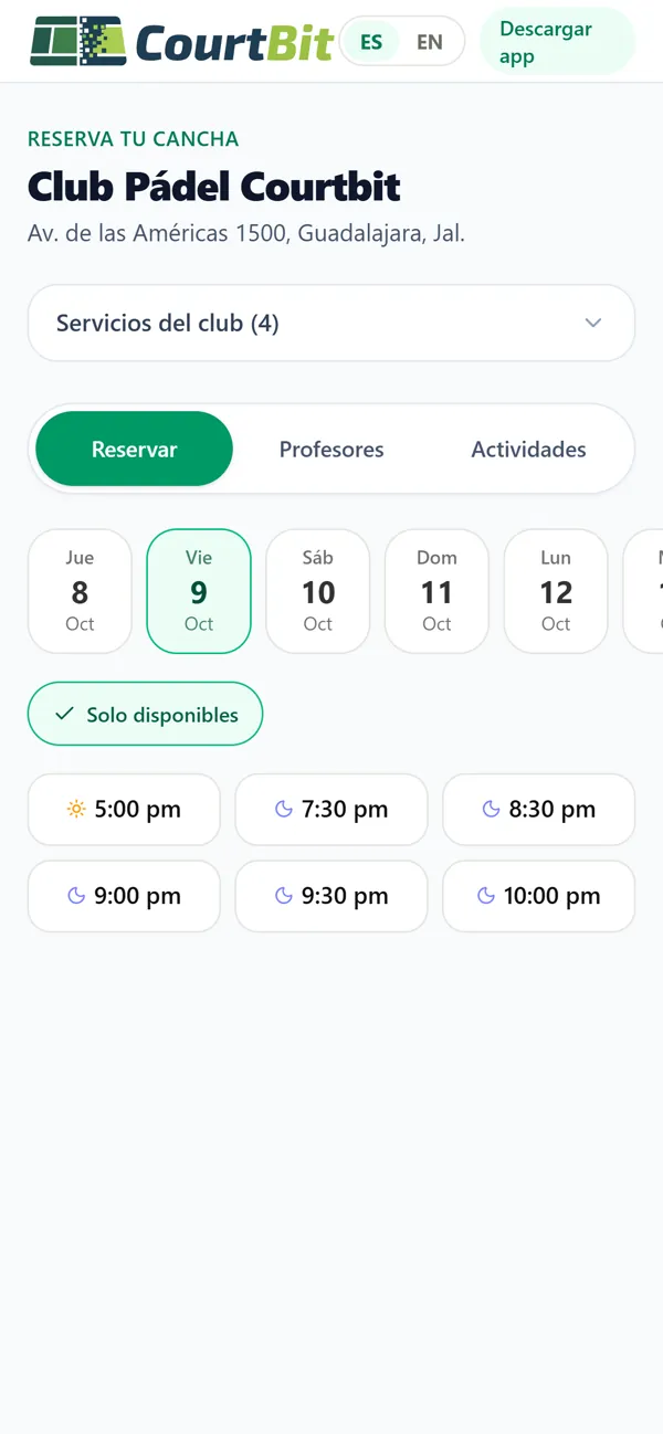 The club's booking link: the customer picks a day and time from their phone