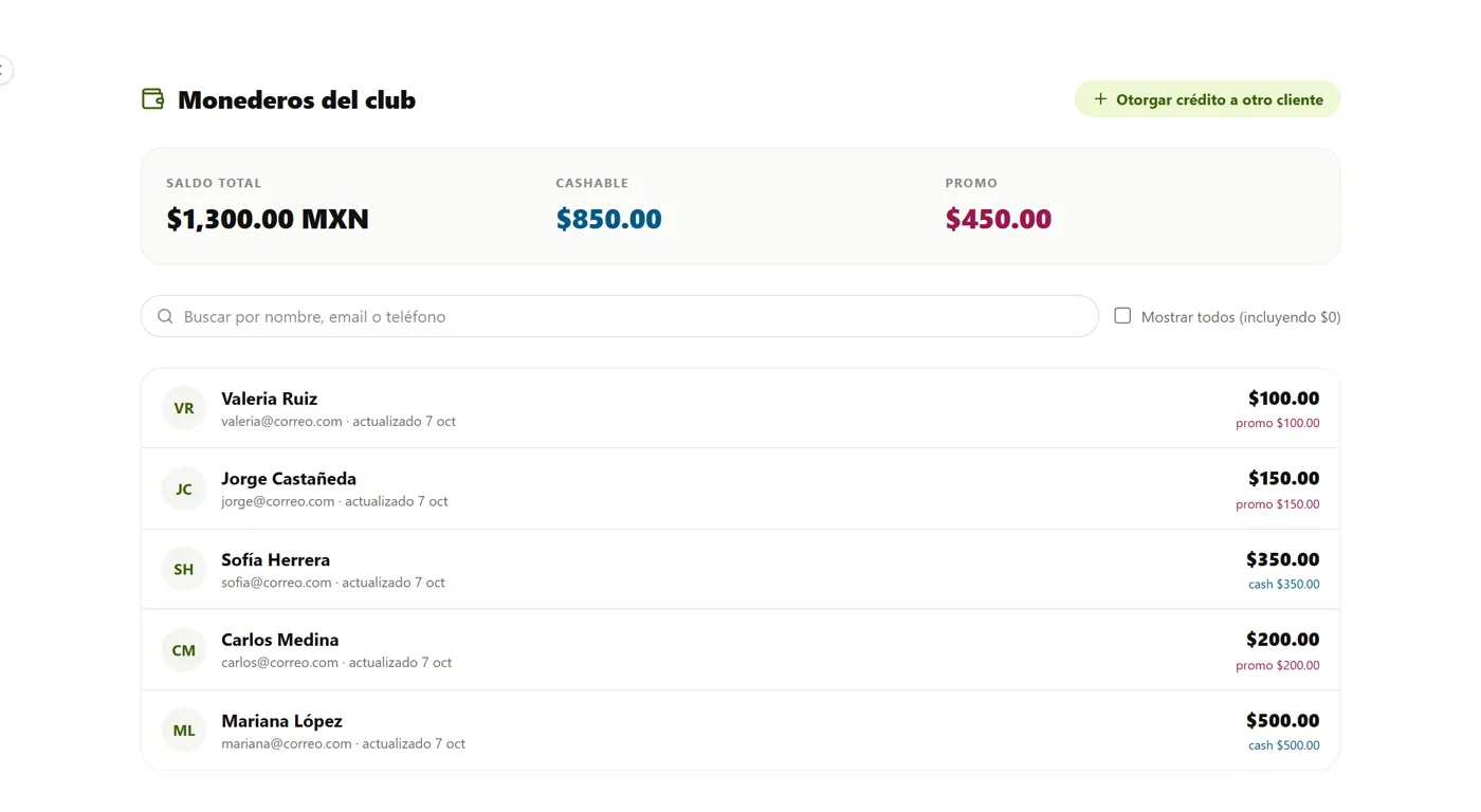 Club wallets with each customer's balance