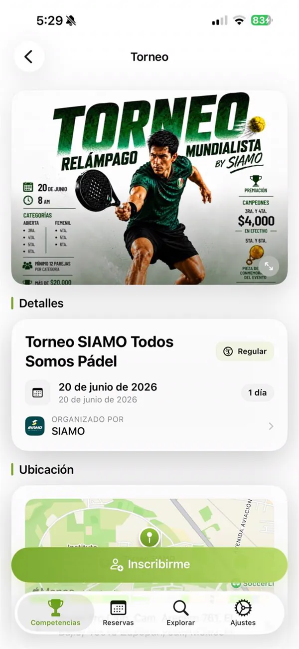 Se inscribe directo desde la app