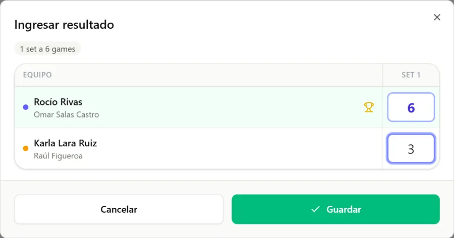 Captura del resultado de un partido de cuartos de final